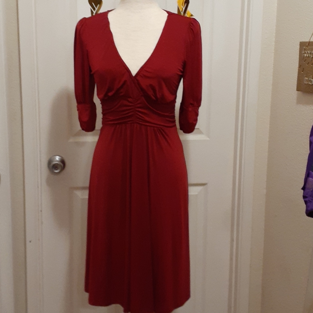 Red Wine V-Neck Asymmetrical Dress